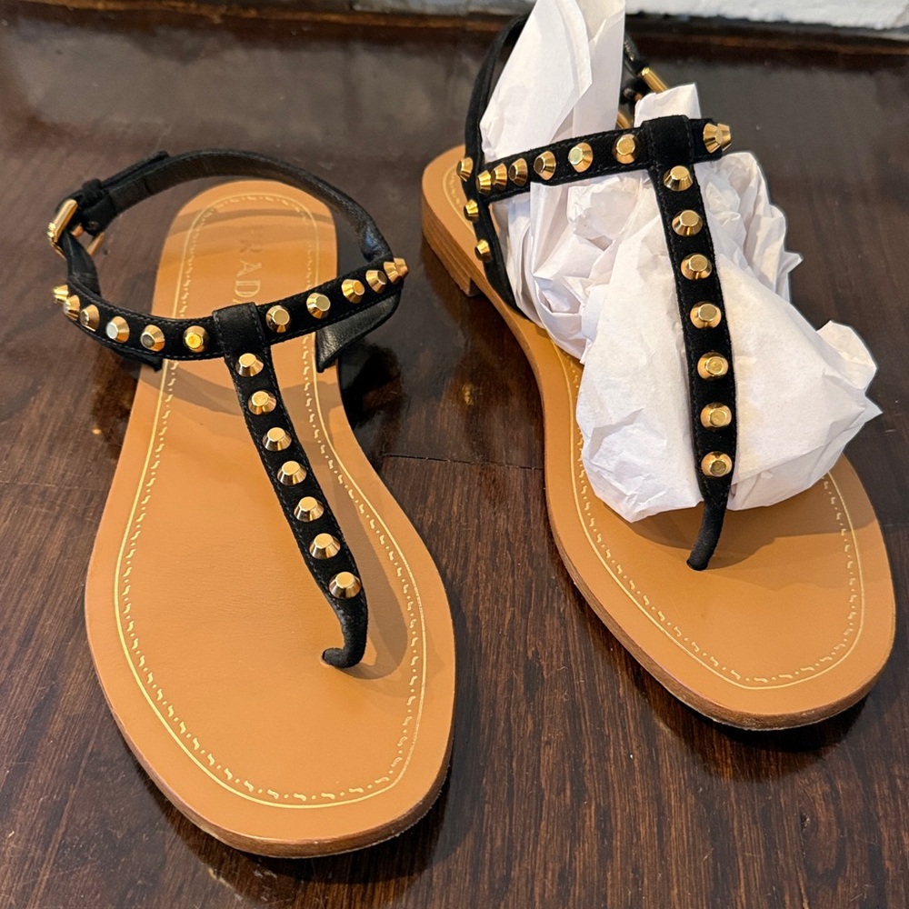 Prada Black and Gold Studded Sandals 39.5 - Picture 9 of 9